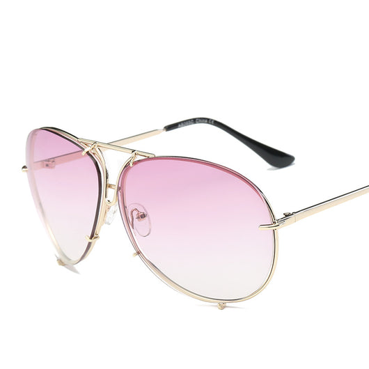 Aviator sunglasses with light blue lenses and a gold-colored metal frame, featuring a double bridge design. - Image 10