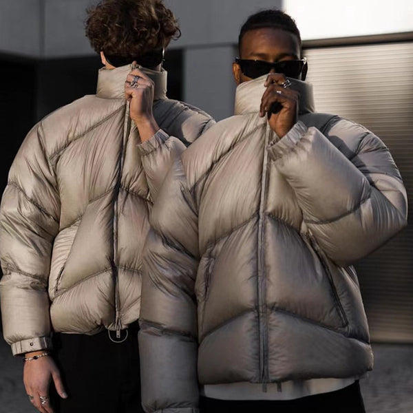 Chaqueta Acolchada de Terciopelo con Cuello Alto Estilo Urbano