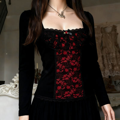 Blusa Elegante de Manga Larga con Encaje y Volantes