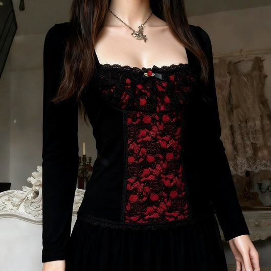 Blusa Elegante de Manga Larga con Encaje y Volantes