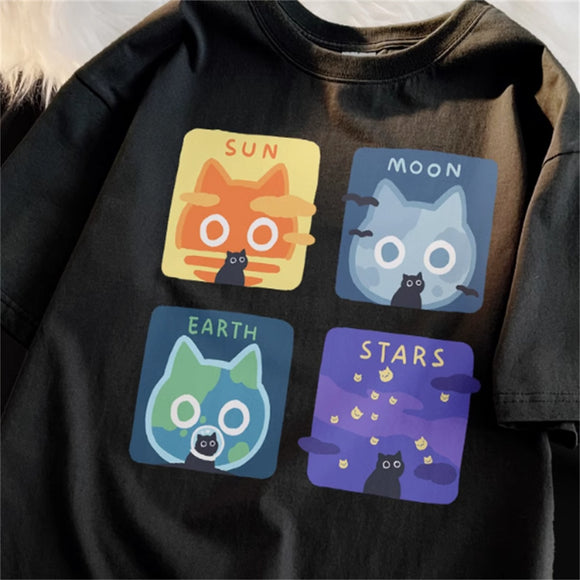 Camiseta Masculina de Manga Curta Solta Estilo Japonês