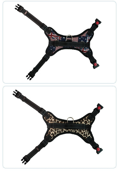 Blue and black pet harness with reflective stitching, a top handle, and red quick-release buckles. - Image 21