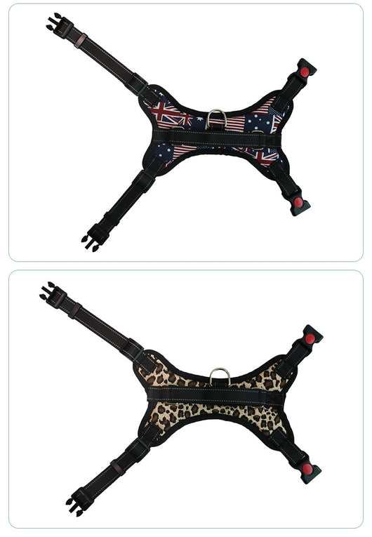 Blue and black pet harness with reflective stitching, a top handle, and red quick-release buckles. - Image 21