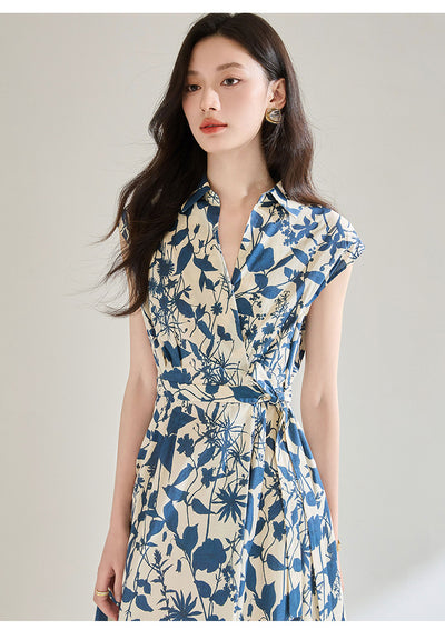 Vestido Camisero Ajustado Estampado Azul y Blanco - Image 16
