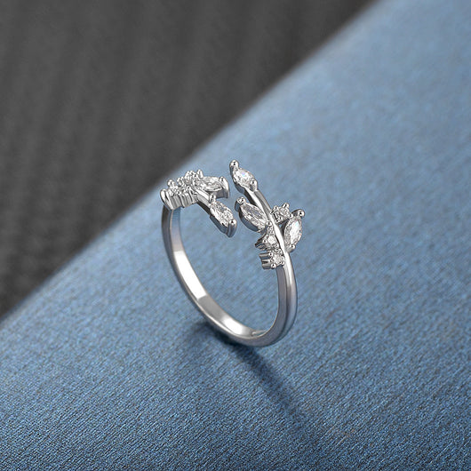 Anillo Elegante de Hoja con Circón - Estilo Japonés y Coreano - Image 4