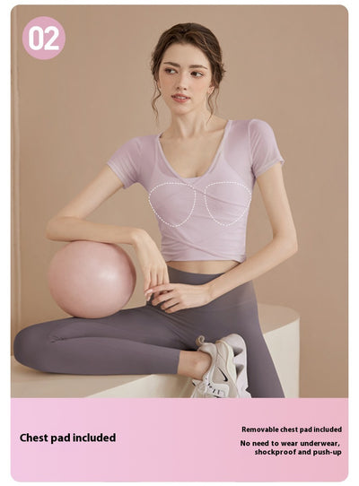Conjunto de Pilates Manga Corta con Soporte de Pecho - Image 11
