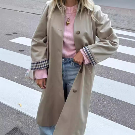 Abrigo Tipo Polo Trench Coat para Mujer Beige Abotonado Simple - Image 6