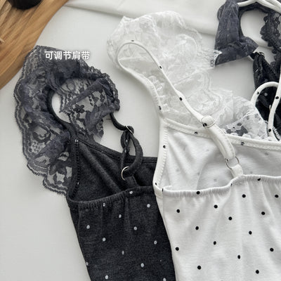 Blusa Crop Ajustada con Volantes, Encaje y Lunares - Manga Casquete - Image 21