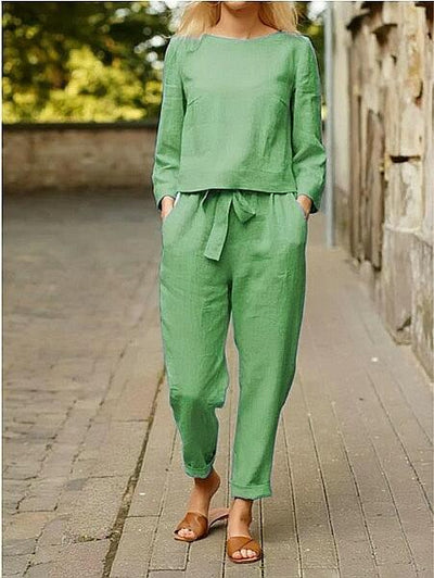 Traje Casual de Algodón y Lino para Mujer - Conjunto de Dos Piezas - Image 2