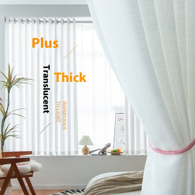 White translucent thickened sunscreen curtain made of hemp yarn with grommet top, hanging in a modern window. - Image 5