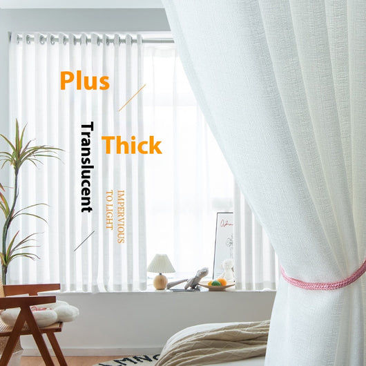 White translucent thickened sunscreen curtain made of hemp yarn with grommet top, hanging in a modern window. - Image 5