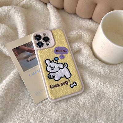 Funda de Teléfono Suave con Cachorro Amarillo Bordado - Protección Total - Image 2