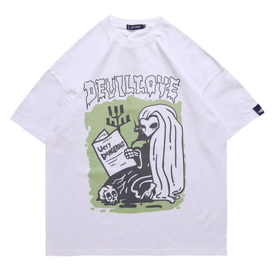 Camiseta Holgada Estampado Periódico - Estilo Urbano Tendencia