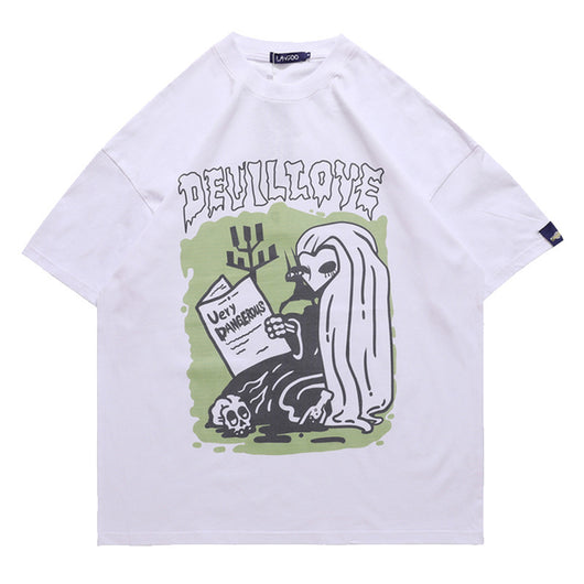 Camiseta Holgada Estampado Periódico - Estilo Urbano Tendencia
