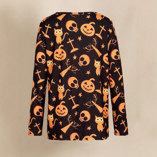 Playera Halloween Talla Grande Manga Larga Cuello Redondo con Estampado Digital