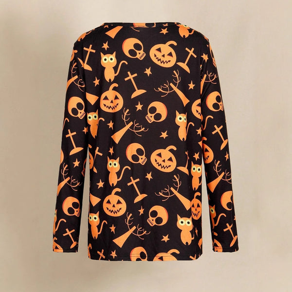 Playera Halloween Talla Grande Manga Larga Cuello Redondo con Estampado Digital