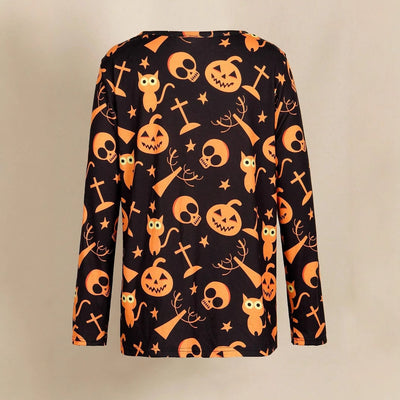 Playera Halloween Talla Grande Manga Larga Cuello Redondo con Estampado Digital