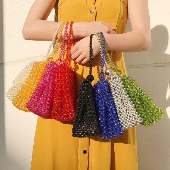 Bolso Bandolera Tejido Artesanal con Cuentas - Estilo Retro Viral