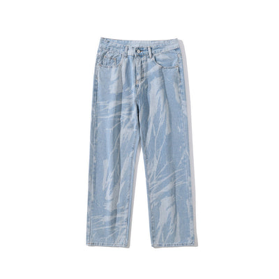 Jeans Rectos Oversize Tie Dye Lavado Desgastado para Hombre - Image 13