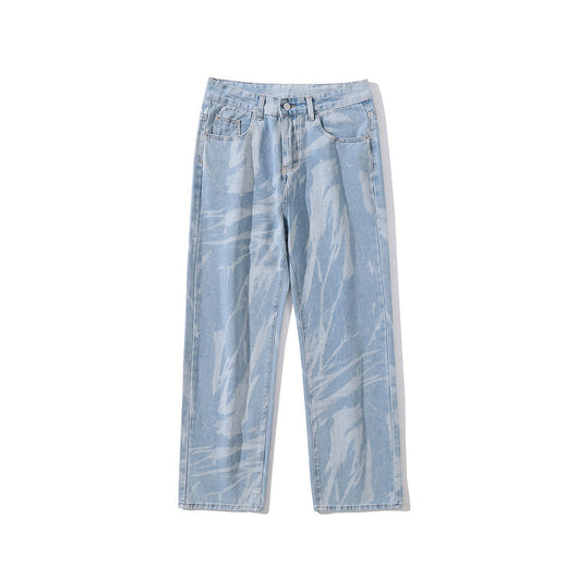 Jeans Rectos Oversize Tie Dye Lavado Desgastado para Hombre - Image 13