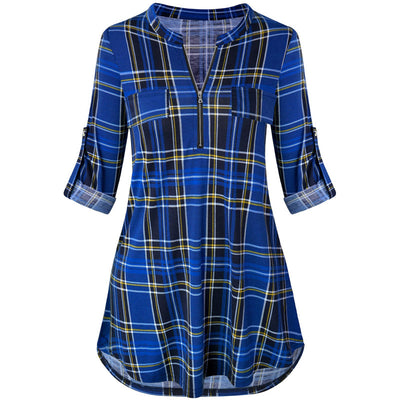 Blusa de Cuadros con Cremallera Rizada de Manga Larga - Image 9