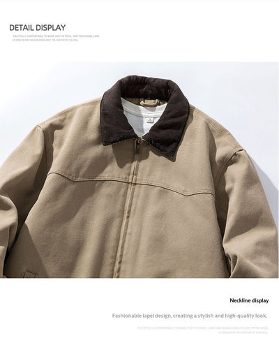 Chaqueta Vintage Americana para Hombre con Cuello Solapa y Tela Gruesa Desgastada - Image 16