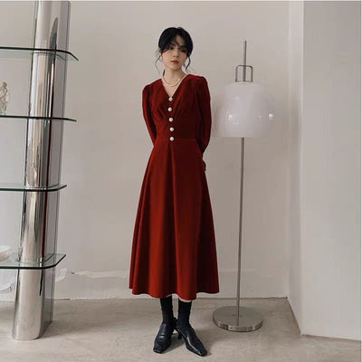 Vestido Rojo Francés con Cintura Ajustada - Image 5