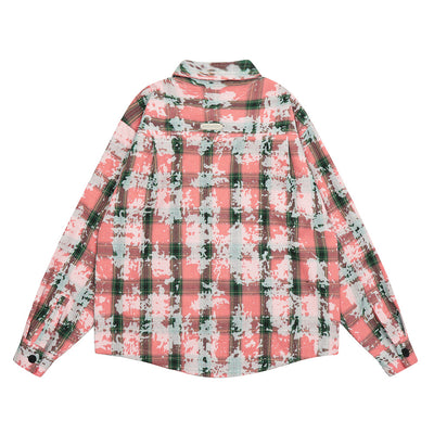 Chaqueta Camisa Tie-Dye Cuadros Desgastada para Hombre - Image 15