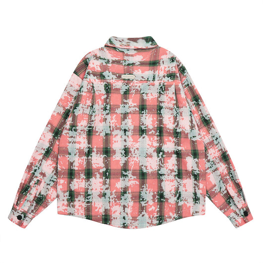 Chaqueta Camisa Tie-Dye Cuadros Desgastada para Hombre - Image 15