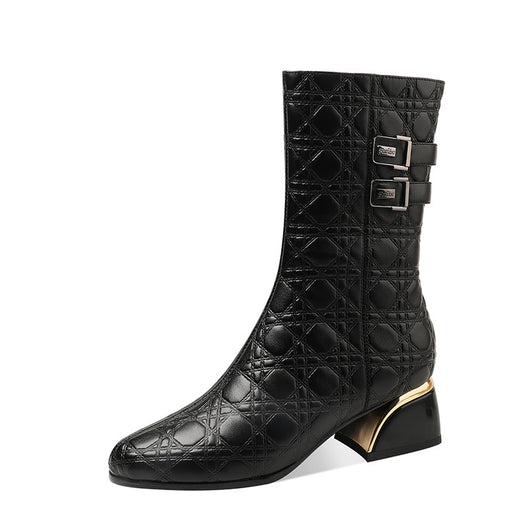 Botas Altas de Caballero con Tacón Grueso y Forro de Terciopelo en Cuero Genuino - Image 3