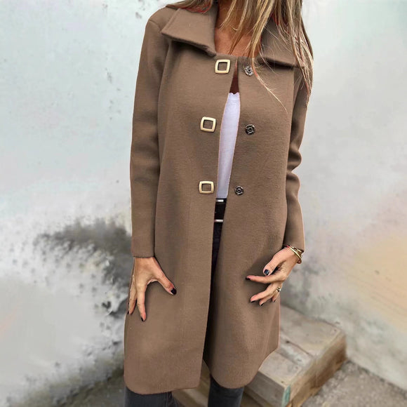 Abrigo de Lana para Mujer de Largo Medio con Diseño Cruzado Simple