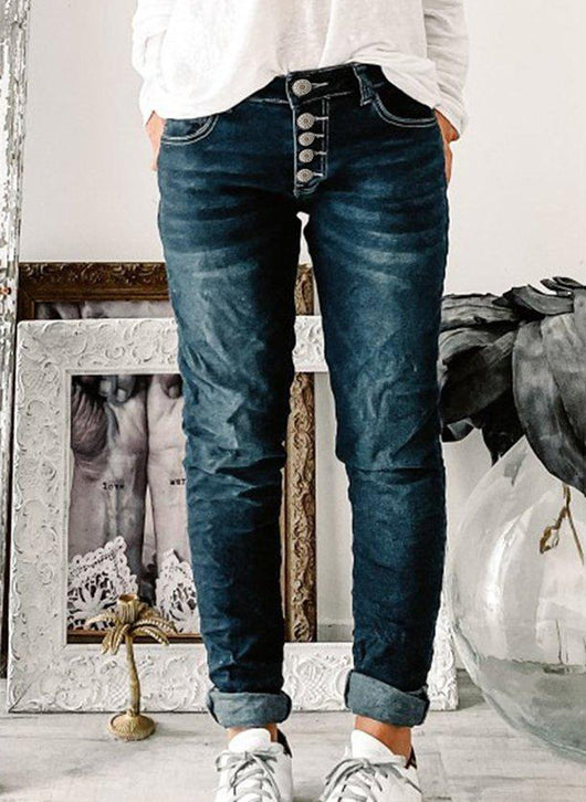 Pantalones Skinny de Mezclilla con Cinco Botones para Mujer