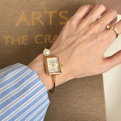 Reloj Pulsera Lujo Perla Cuadrada Dorado para Mujer - Image 13