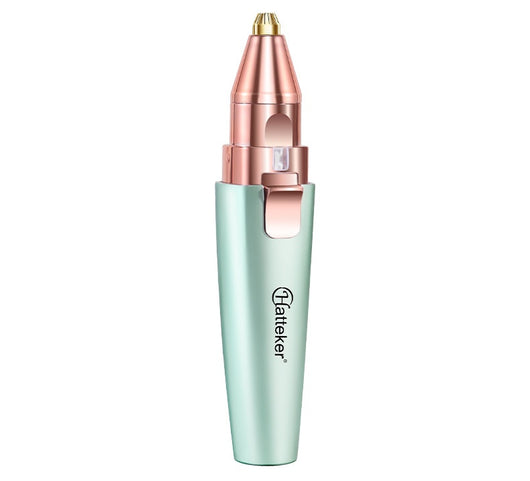 Two mint green and rose gold 2-in-1 electric eyebrow shaping devices with USB cables and packaging. - Image 17