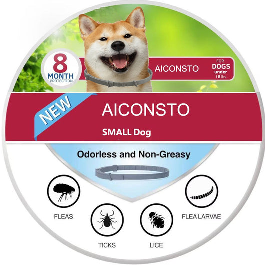 AICONSTO small dog insect repellent collar, gray, offering 8-month protection against fleas, ticks, lice, and flea larvae. - Image 2