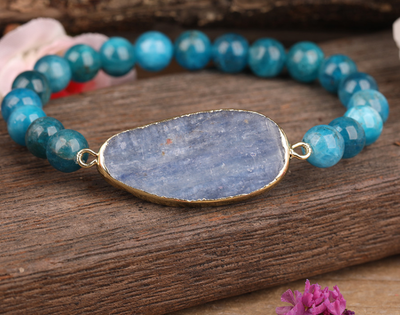 Pulsera de Cristal Azul Natural con Disco para Mujer - Image 10