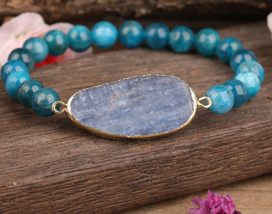 Pulsera de Cristal Azul Natural con Disco para Mujer - Image 10