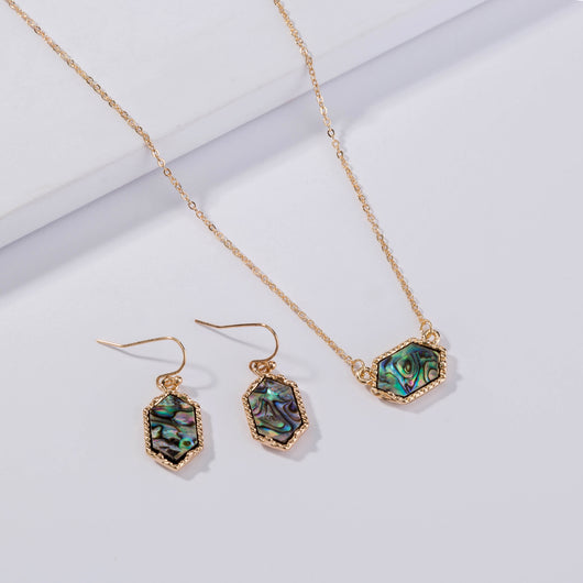 Juego de Collar y Aretes de Concha Abulón Natural en Forma de Diamante - Image 10