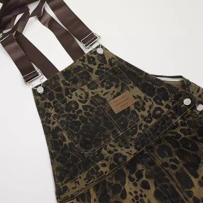 Overol Denim Estampado Leopardo Vintage Unisex con Tirantes - Image 4
