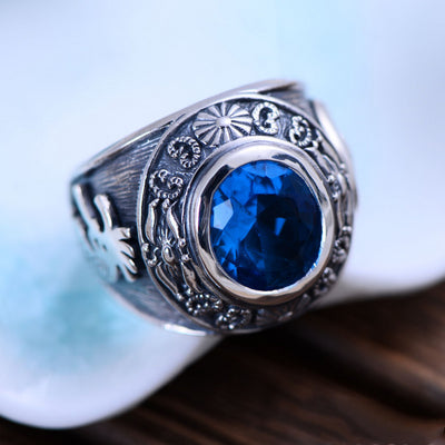 Anillo de Plata 925 Personalizado con Cristal Azul - Diseño Tótem Dominante para Hombre - Image 3