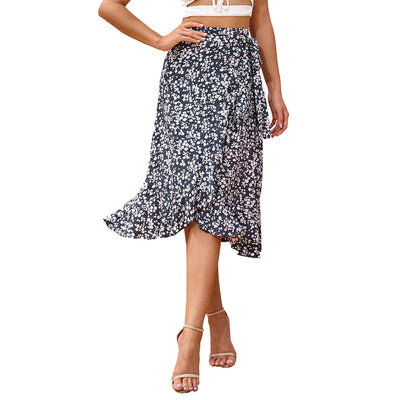 Falda Retro Floral Irregular con Ondas y Cordones Laterales - Image 4