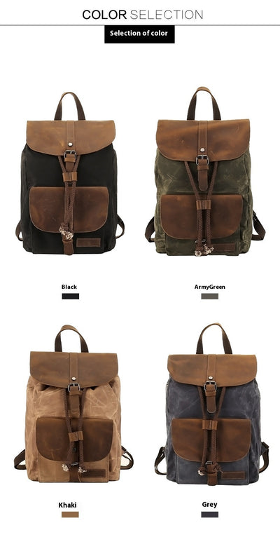 Mochila de Viaje Impermeable Cuero Crazy Horse y Lona para Hombre - Image 13