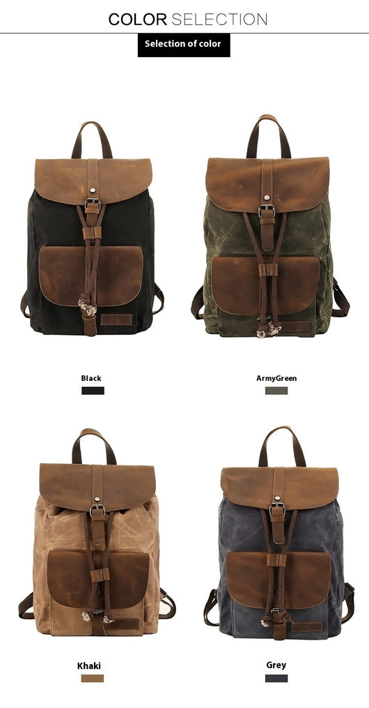 Mochila de Viaje Impermeable Cuero Crazy Horse y Lona para Hombre - Image 13