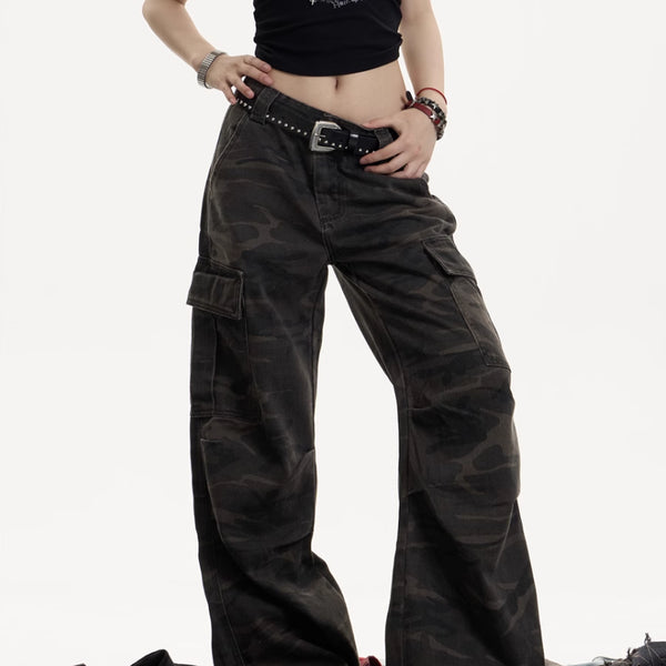 Pantalones Cargo Retro Camuflaje para Mujer - Corte Recto Oversized