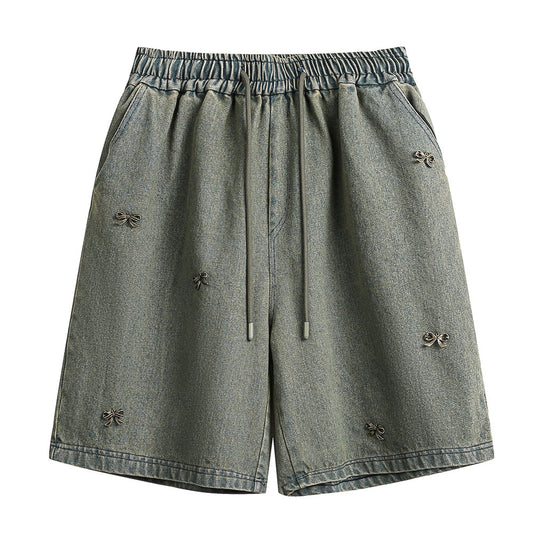 Shorts de Mezclilla con Detalle de Moño para Hombre - Estilo Urbano Americano Verano