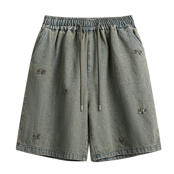 Shorts de Mezclilla con Detalle de Moño para Hombre - Estilo Urbano Americano Verano