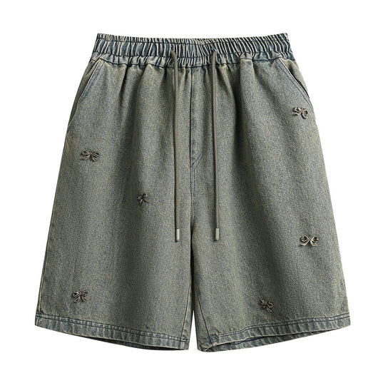Shorts de Mezclilla con Detalle de Moño para Hombre - Estilo Urbano Americano Verano