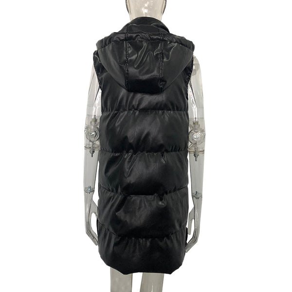 Chaleco Acolchado Negro con Capucha - Diseño Moderno en Cuero Sintético