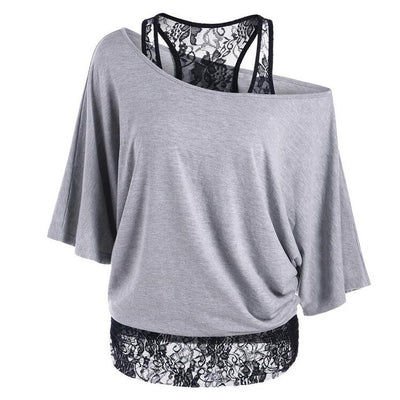 Blusa Chaleco de Encaje con Cuello Diagonal y Mangas Murciélago - Image 3