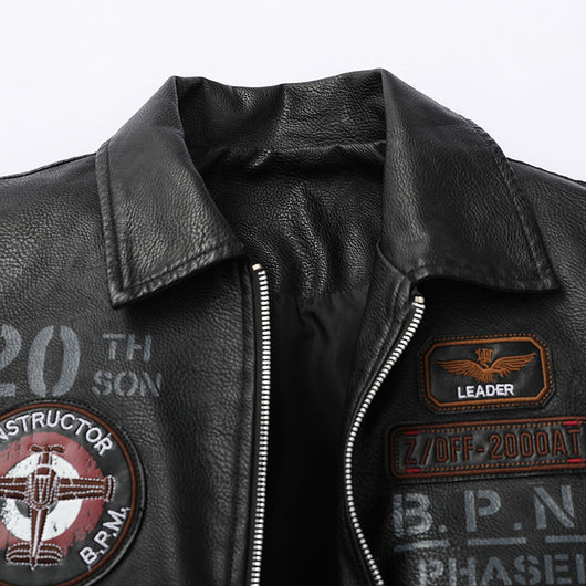 Chaqueta de Cuero para Hombre con Bordado en Solapa - Image 5